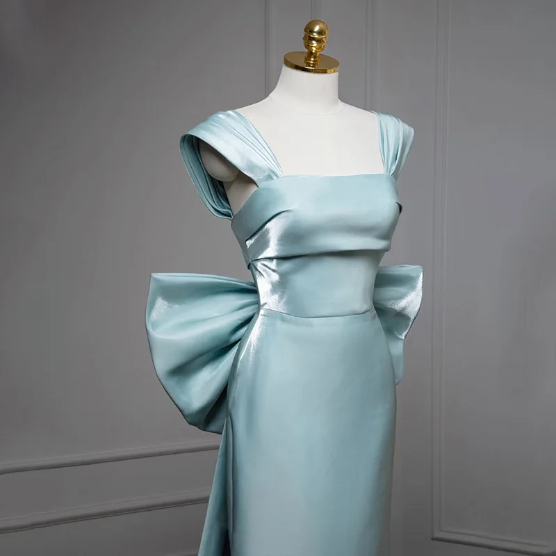 Sukienki wieczorowe Bankiet Eleganckie Lekki luksus Niszowe Satynowe Z odkrytymi ramionami Na przyjęcie roczne Elegancka sukienka na przyjęcie Duża kokarda