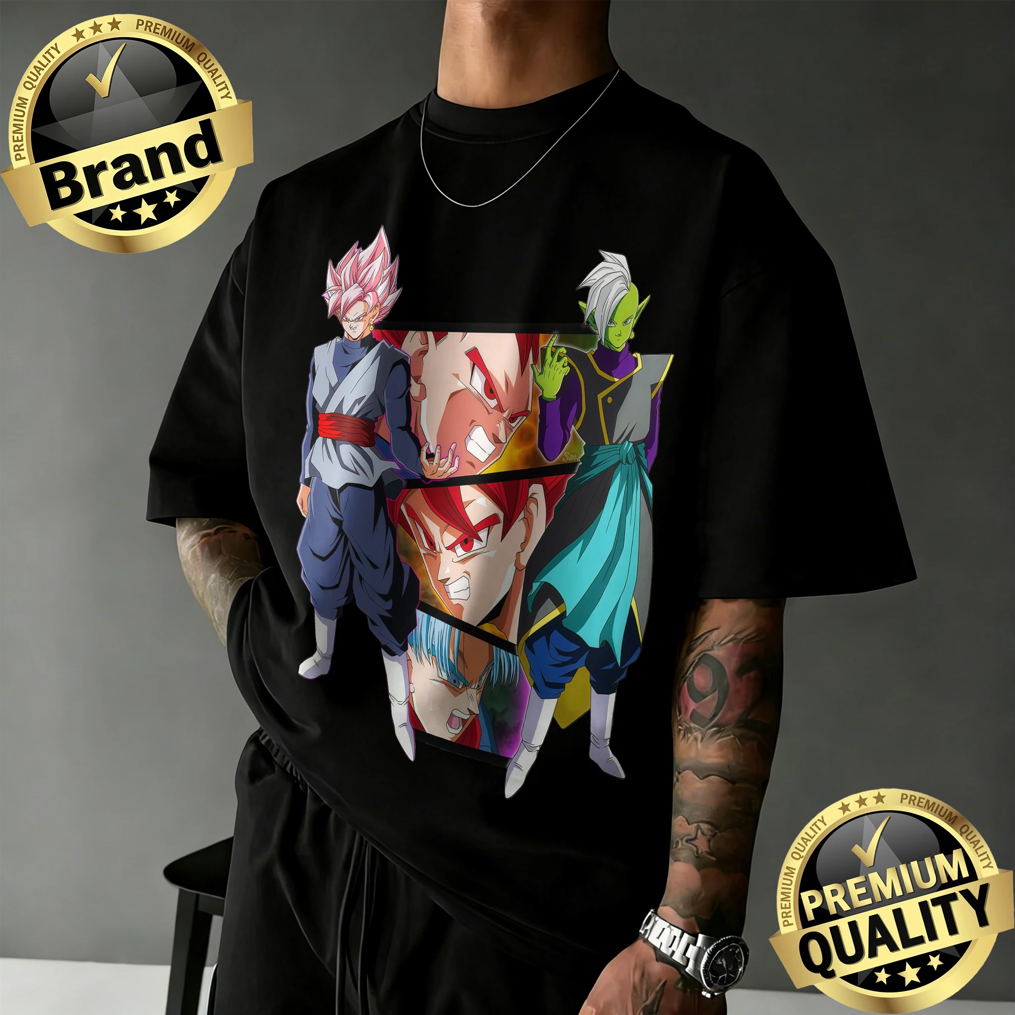 2026 Neuerscheinung Dragon Ball Übergroßes T-Shirt |   Goku Black Rose & Zamasu Grafik-Print 100% Baumwolle Casual T-Shirt für Anime-Liebhaber