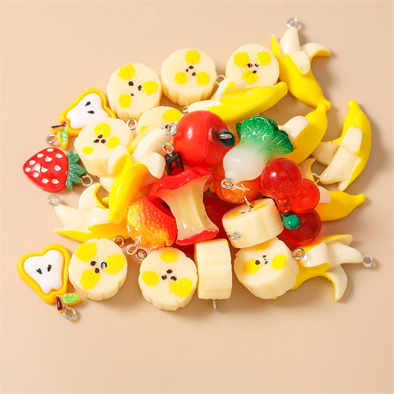 10 Stück niedliche, gemischte Anhänger in Form von Bananen und Orangen aus Harz, zum Basteln von Schmuck, Ohrringen, Halsketten, Armbändern und für DIY-Bastelarbeiten. – Detail 4