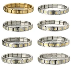 2024 New Fashion Golden Bulk Elastic Italian Charm Links Fit 9mm Modular Bracelet Stainless Steel DIY Making Jewelry Wholesal