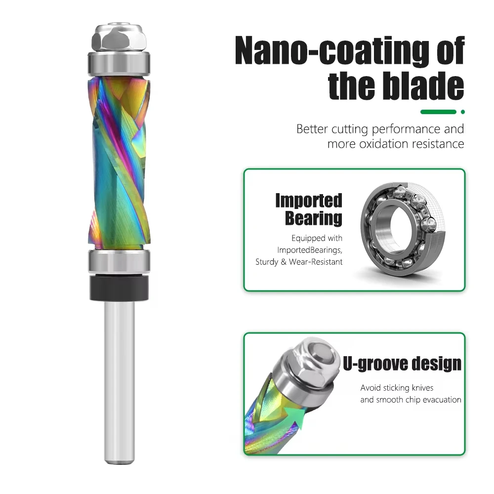 1 PC 1/4 6.35MM 생크 밀링 커터 목공 솔리드 카바이드 나노 코팅 압축 플러시 트림 CNC 비트 라우터 비트 목공