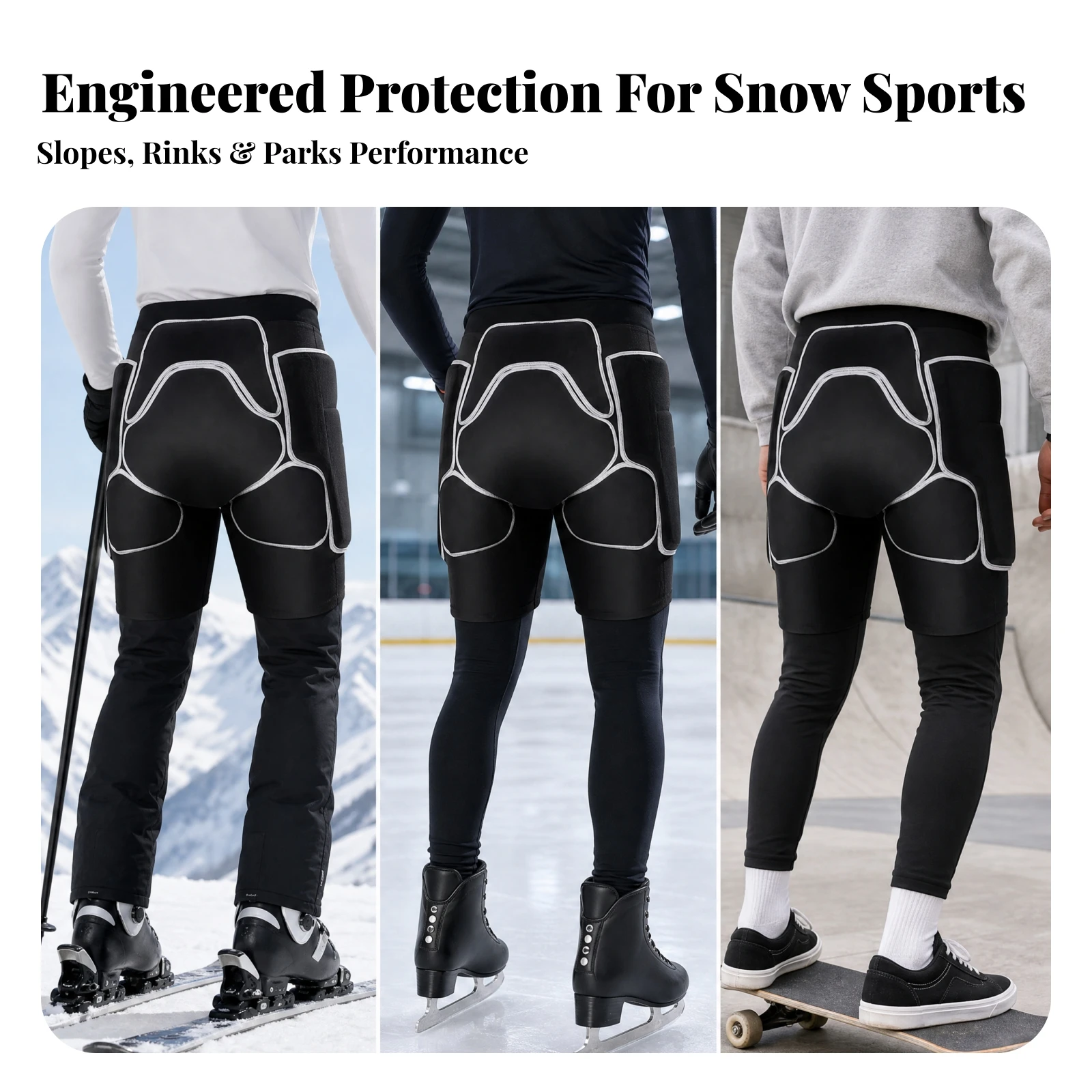Padded Safety Shorts with Hip Tailbone Thigh Padding Stretchy Padded Safety Shorts Four-Way Stretch Shock-Absorbing