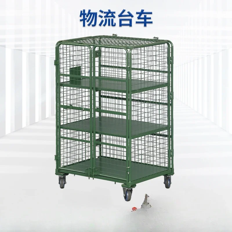 Wholesale wheeled express delivery turnover cart, grid logistics cage cart, turnover cart, fence folding logistics trolley