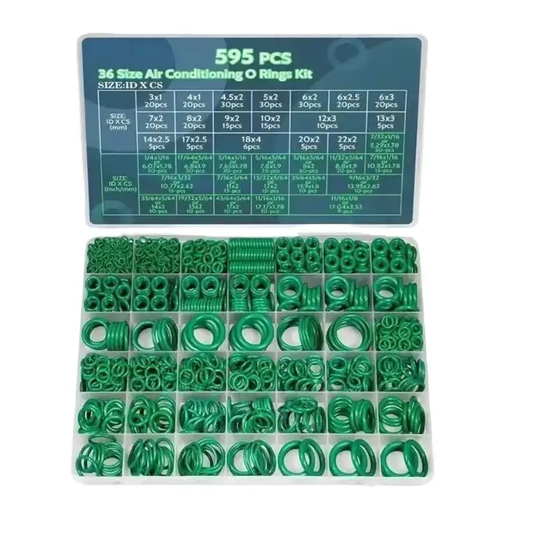 595Pcs Air Conditioning O Ring Kit 36 Size Assortment Leakproof Seals for Auto AC System Repair Maintenance Accessories