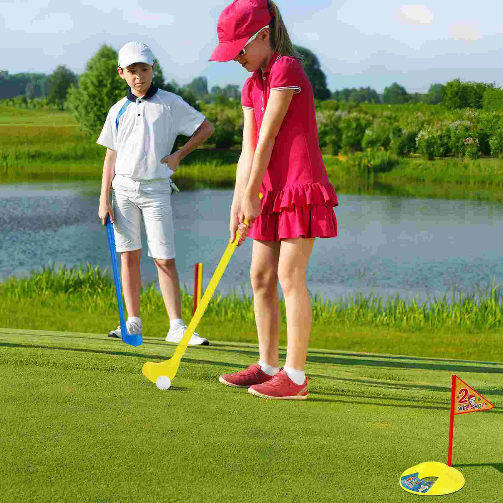 Brinquedos educativos do golfe para crianças, Kits de golfe plásticos para crianças, gramado ao ar livre e esportes interiores