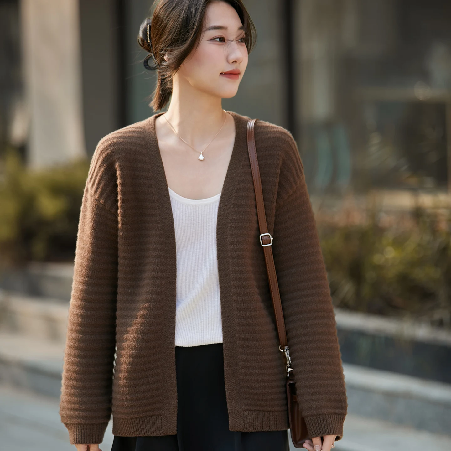 نموذج جديد سترة بدون أزرار المرأة الحياكة نقية ميرينو رداء علوي من الصوف طوق أنيق تصميم موجة نمط عالية الجودة فضفاض القمم #5