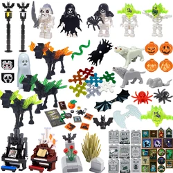 MOC Halloween Festival DIY Scene Building Blocks Skeleton Soldier Flame Horse Bat Snake Spider Pumpkin Head Tombstone Brick Gift