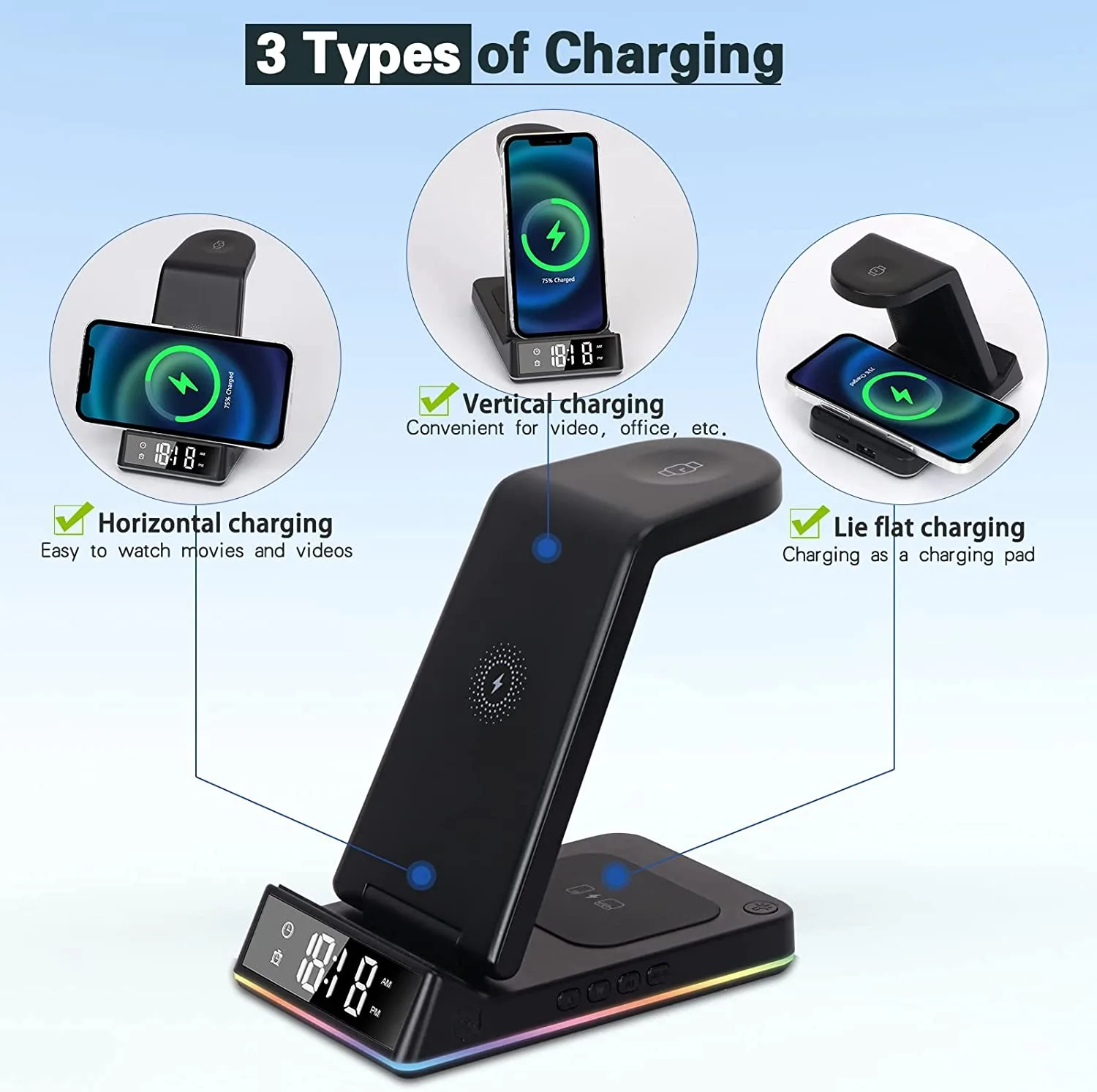 15W 5 Trong 1 Đế Sạc Không Dây Đồng Hồ Miếng Lót Cho iPhone 14 13 12 11 8 Đế Sạc Không Dây Dành Cho đồng Hồ Apple 8 7 6 SE AirPods Pro 2