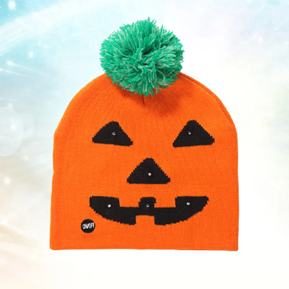 Halloween Glowing Pumpkin Knitted Hat One Size Fits Most Light Up Beanie for Party Halloween Costume Knitted Hat
