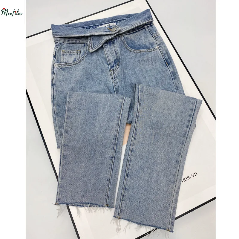 Mcefile Casual Fashion Straight Leg Women's Jeans Denim Bottom Y2K Harajuku Boyfriend Long High Waist Baggy Jean Fall Pants Blue