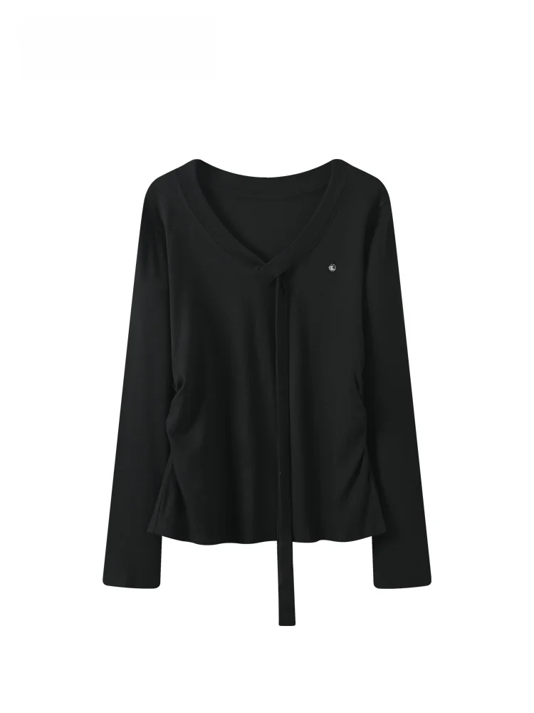 

Faionable V-Ne Long Sve Base irt Women's plus Size Winter New Design Slimming Top Polyester Knitted T-irt