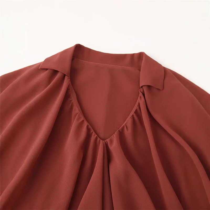 Ele Commuter Sle Blusa feminina longa de chiffon Sve irt Faionable com bainha de renda marca chinesa outono nova chegada
