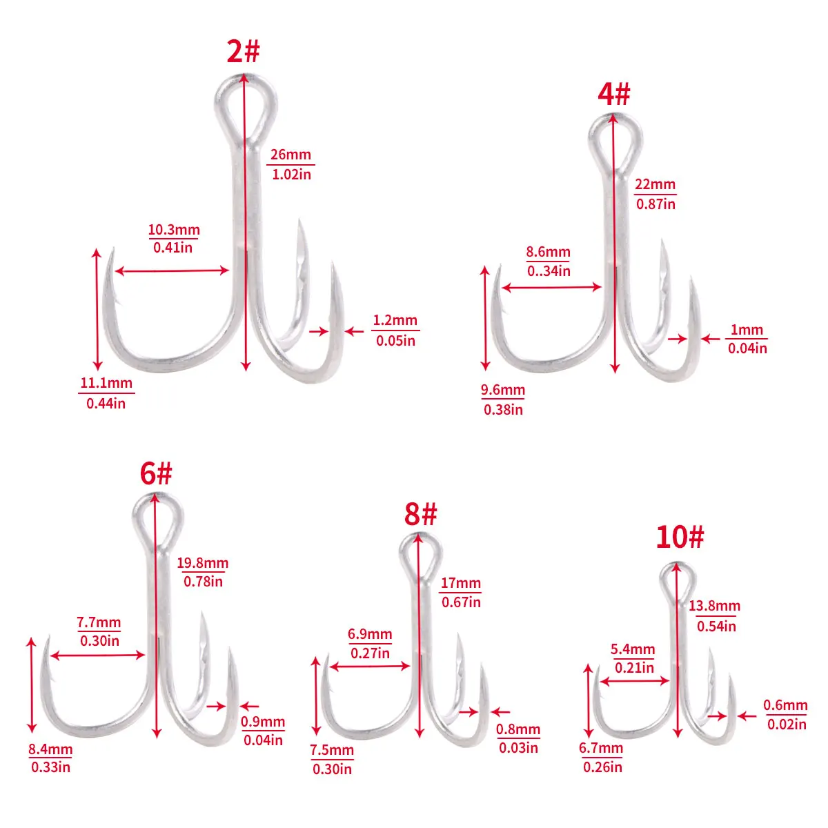 20 Stück 4 #   6 #   8 #   10 # 2 #   Angelhaken High Carbon Steel Drillinge Bent Triple Angelhaken Set Ankerhaken zum Meeresangeln