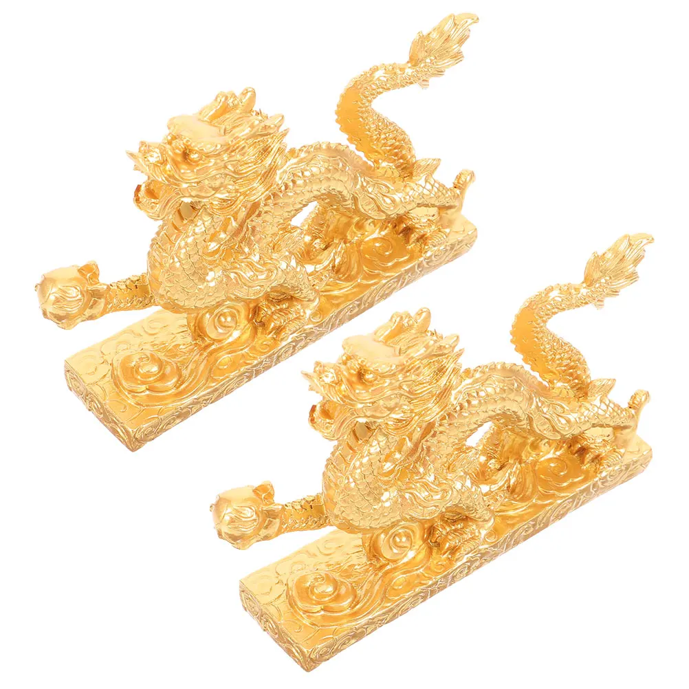 

2pcs Golden Dragon Ornaments Small Chinese Decoration Figure Desk Resin Statue Creative Figurine Adornment