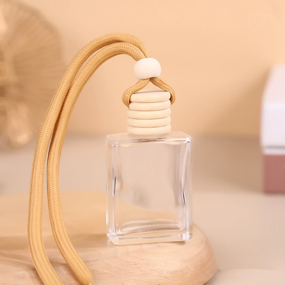 100pcs Square Wooden Cap Essential Oils Clear Glass Car Hanging Diffuser Perfume Bottles With Free Funnel