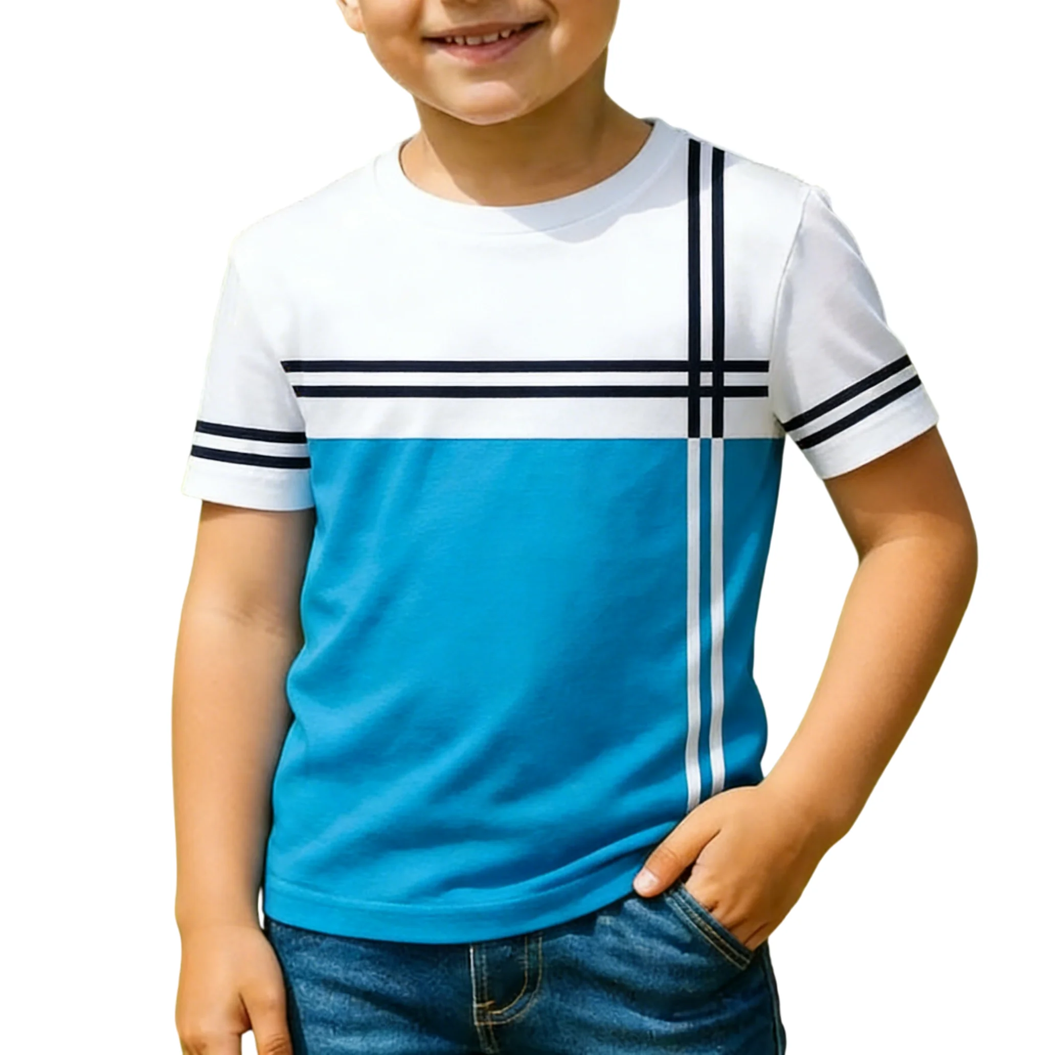 Boys' Color-block Plaid Short-sleeve T-shirt, Summer  Children's New British-style Top, Available in Multiple Versatile Colours