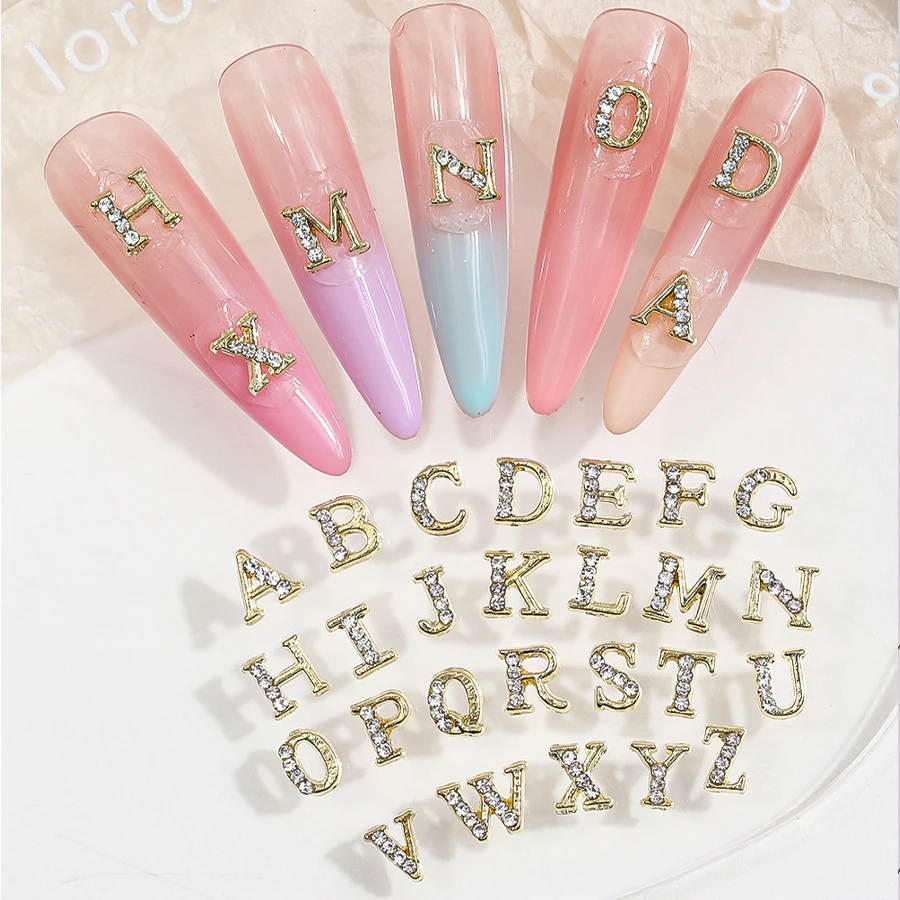 26Pcs Silver Rhinestone Alphabet Nail Charms Set-A-Z Letters Nail Gems,Custom Name Initial Nail Art Decorations for DIY Nail view 4