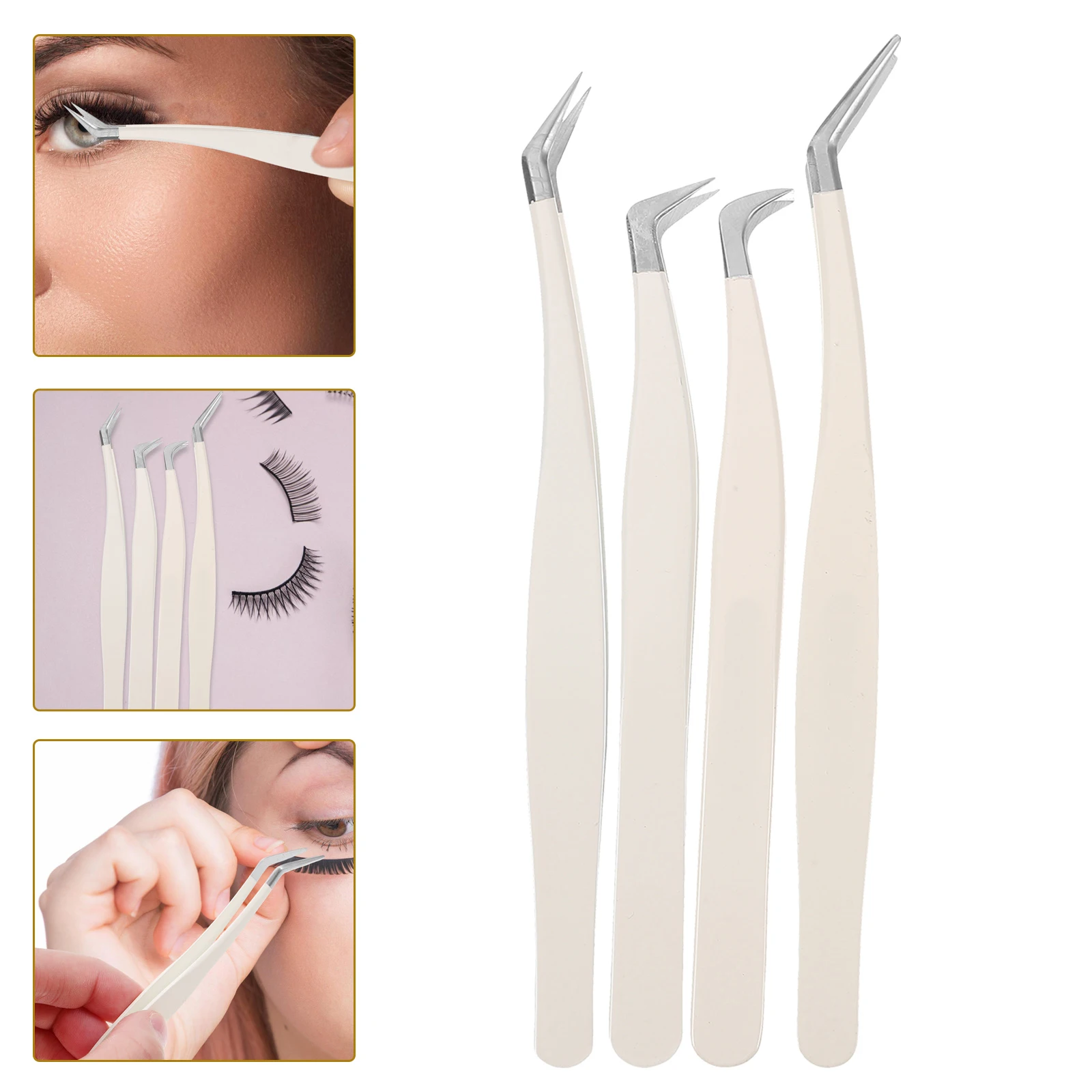 Conjunto de pinças de cílios postiços, aplicador profissional, ferramentas modeladoras de cílios, aço inoxidável para abundância de cílios