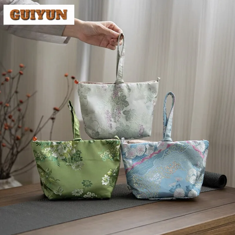 

Handmade Watered Gauze Travel Storage Bag Household Boutique Flower Pattern Tea Cozies Zen Tea Cozy Portable Tea Set Bag Gifts