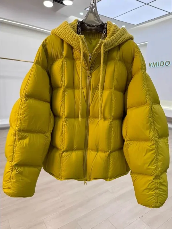 

Korean Sle Winter New Cotton Jaet Women ort Knitted Hooded Loose Warm Cotton Coat Trendy Women's Faion Commute