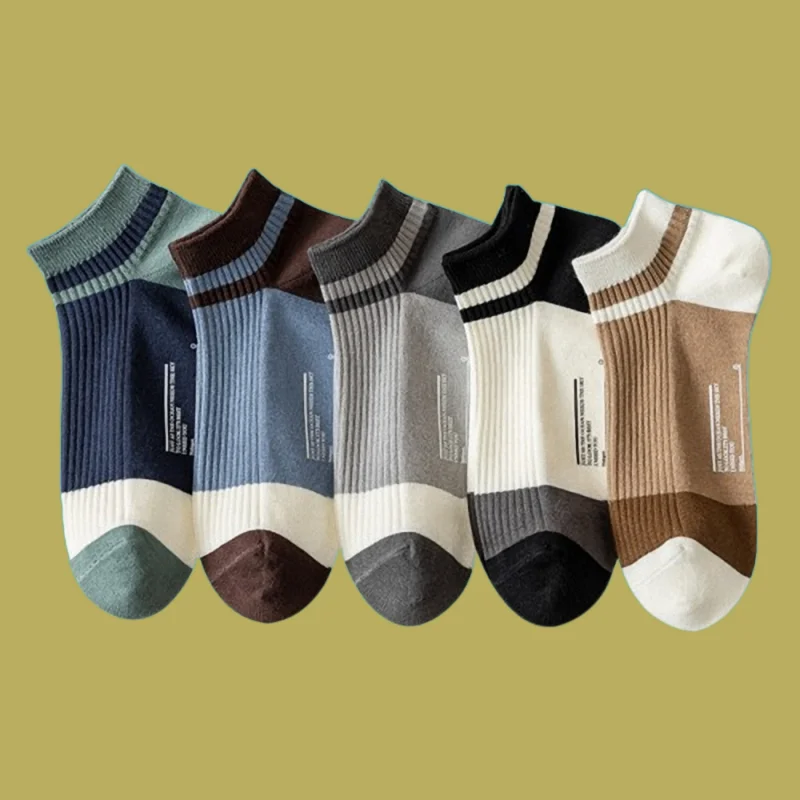 

5/10 Pairs 2024 New Double Needle Simple Sweat-wicking Boat Socks Breathable Men's Socks Summer Thin Cotton Shallow Mouth Socks