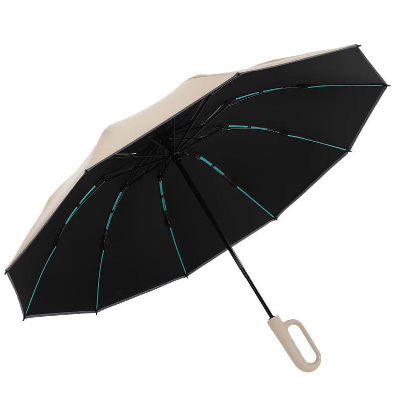 Automatic Ring Buckle Umbrella Men's Reversible Women's Large Size Thickened Sunshade Rainproof Three Fold Umbrella - view 5