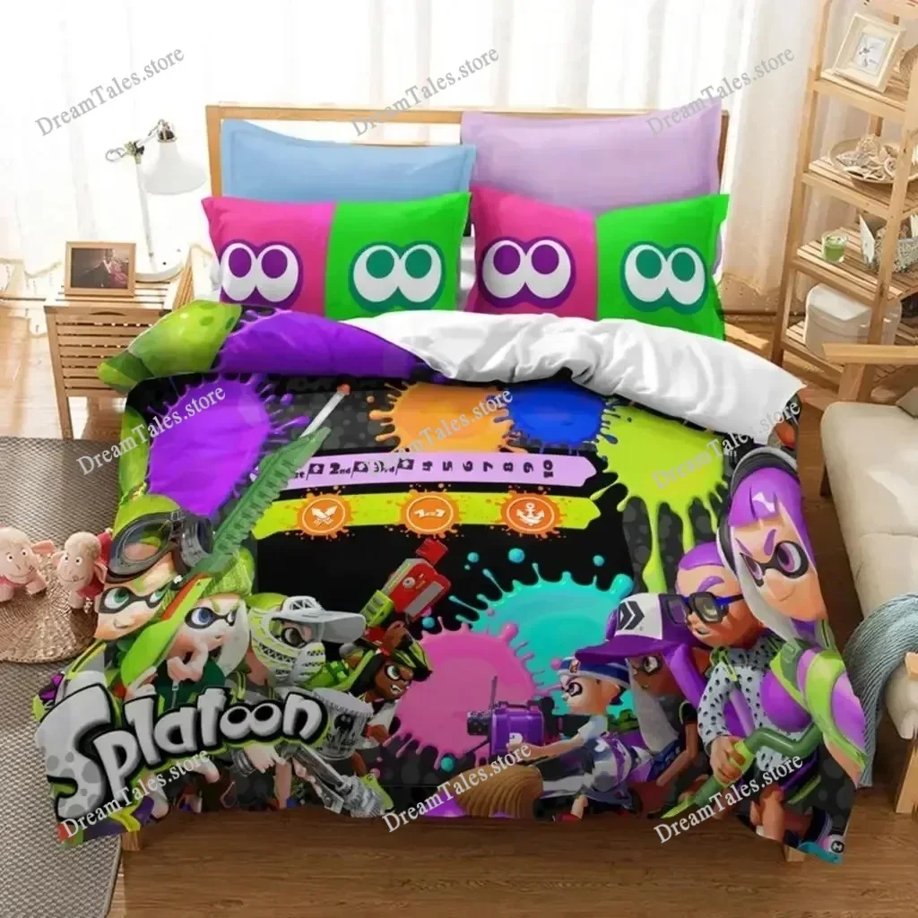 Popular Splatoon 2 Game Printed Bedding Set 3D Cartoon Duvet Cover Set Pillow Case Twin Full Queen King Size Bed Polyester Bed36