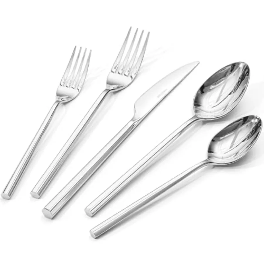 

KINGSTONE Silverware Set 18/10 Stainless Steel Flatware Cutlery Set with Hexagon Handle for Hotel Home Party Wedding Gift Mirro