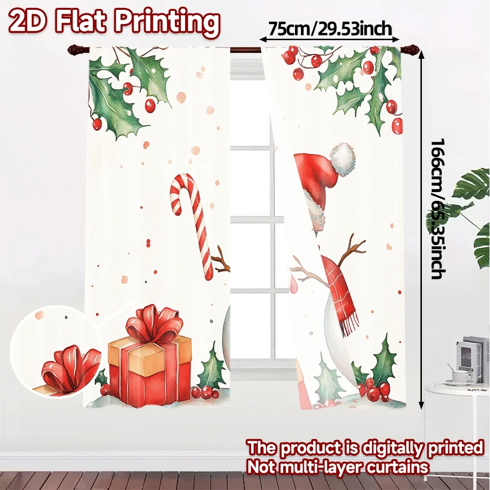 2pcs,Curtains Cute Snowman Watercolor Christmas Holiday Popular Popular Curtain Versatile Polyester Curtains Gifts Perfect for