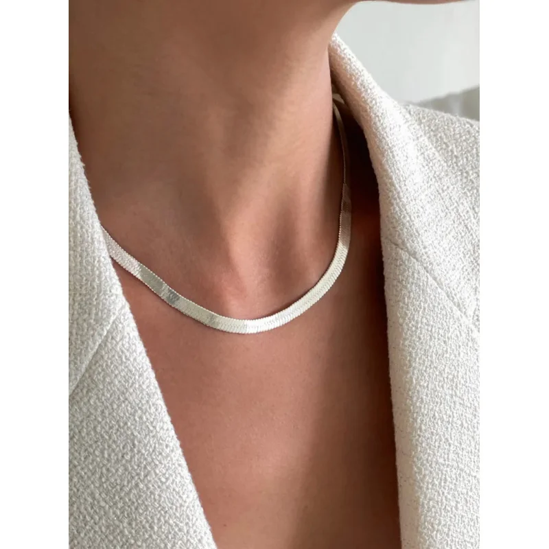 

925 Sterling Silver Snake Chian Choker Necklace Pure S925 Women Jewelry Punk Designer Runway Rare Gown Boho Japan Korean