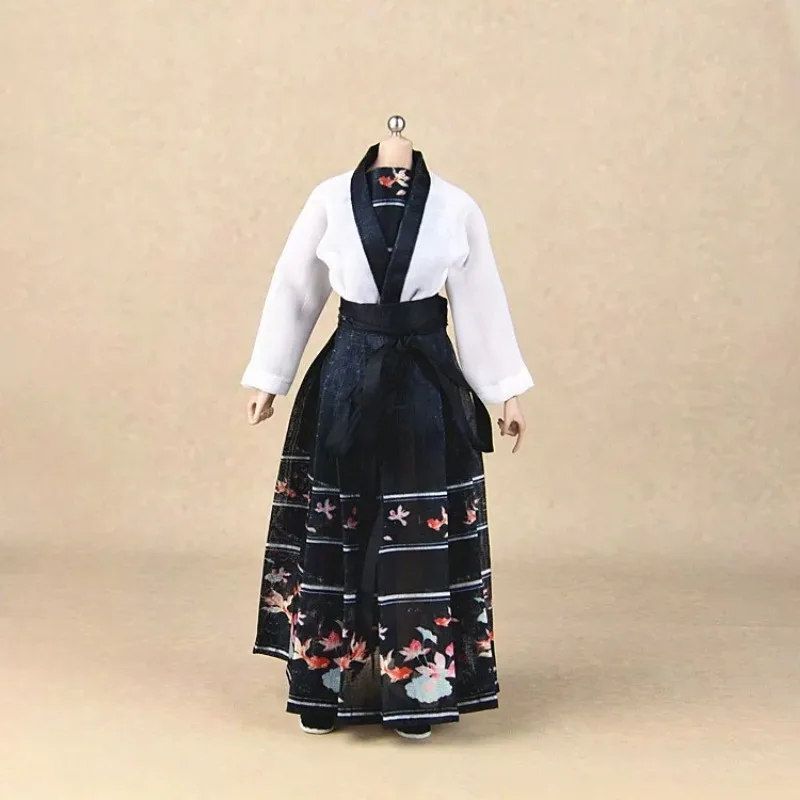 Maßstab 1:6, Tang-Dynastie, chinesischer Stil, Hanfu-Kostüm mit weiten Ärmeln, Pferdegesichtsrock-Set, passend für 12-Zoll-BJD-Actionfiguren-Körper – Detail 5