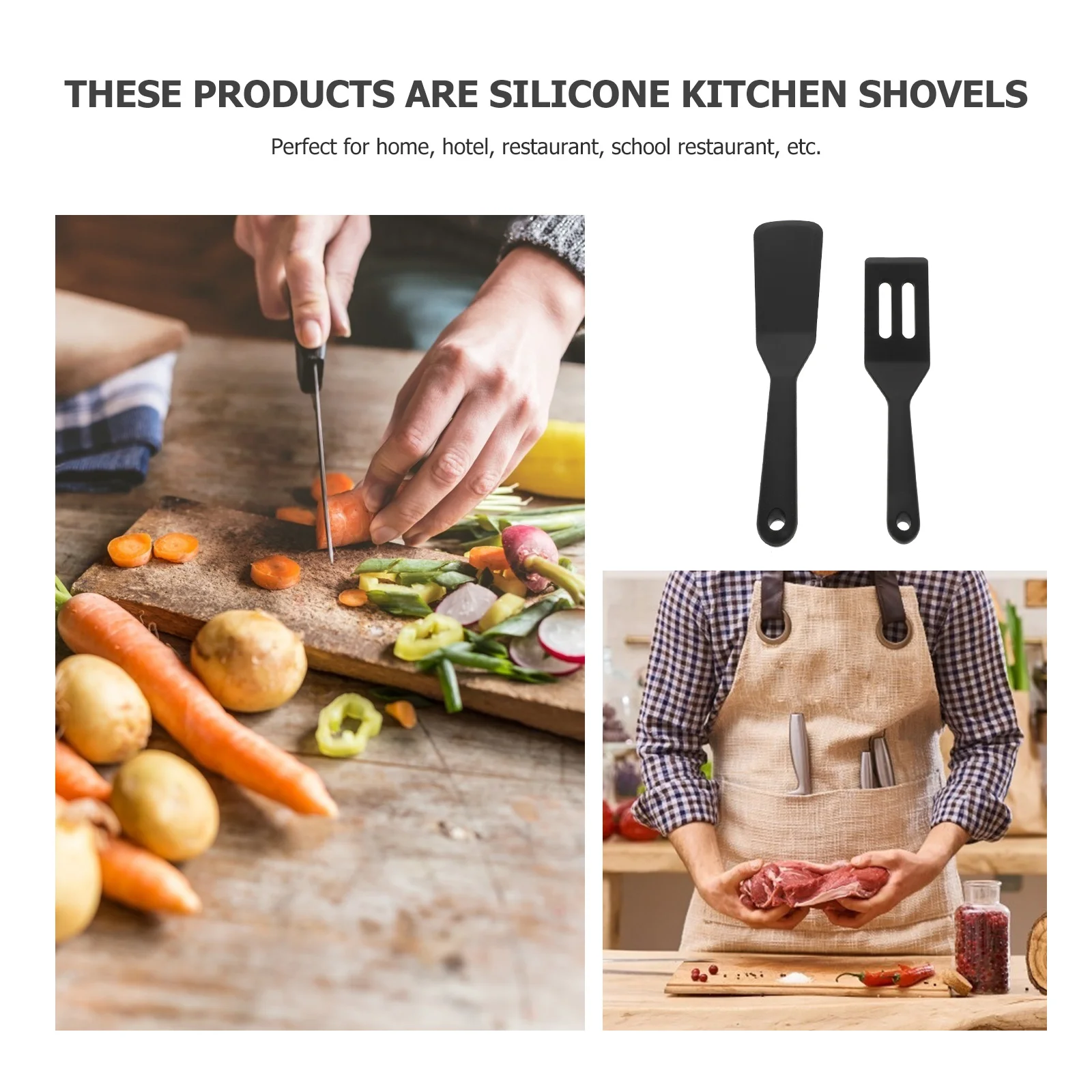 

2Pcs Silicone Kitchen Shovels Steak Spatulas Frying Pizza Crepes Non-Stick Cooking Utensils Home Hotel Restaurant