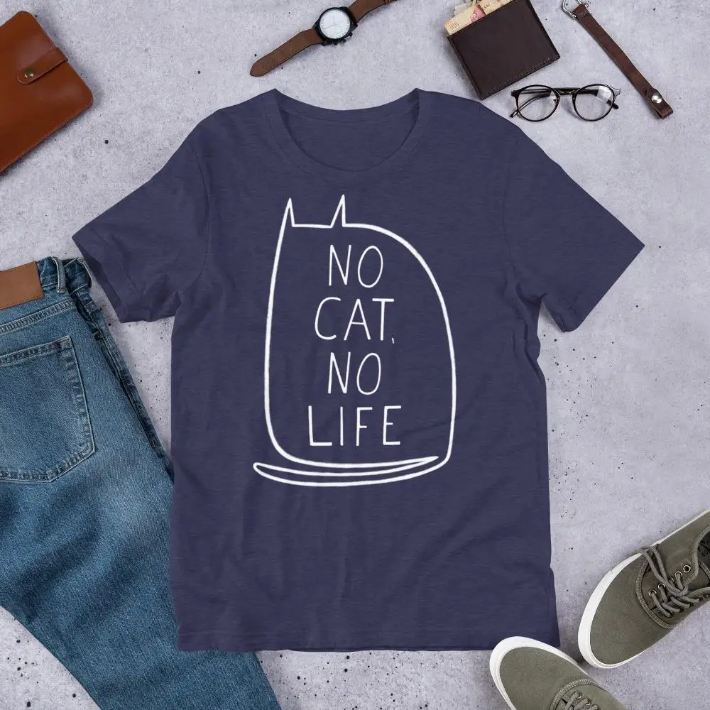 STRAIGHT CUT T-SHIRT No Cat No Life Kawaii Kitty Graphic Tee Gothic Birthday Gift Cute Weird Gothic Quirky Whimsical Folk Art