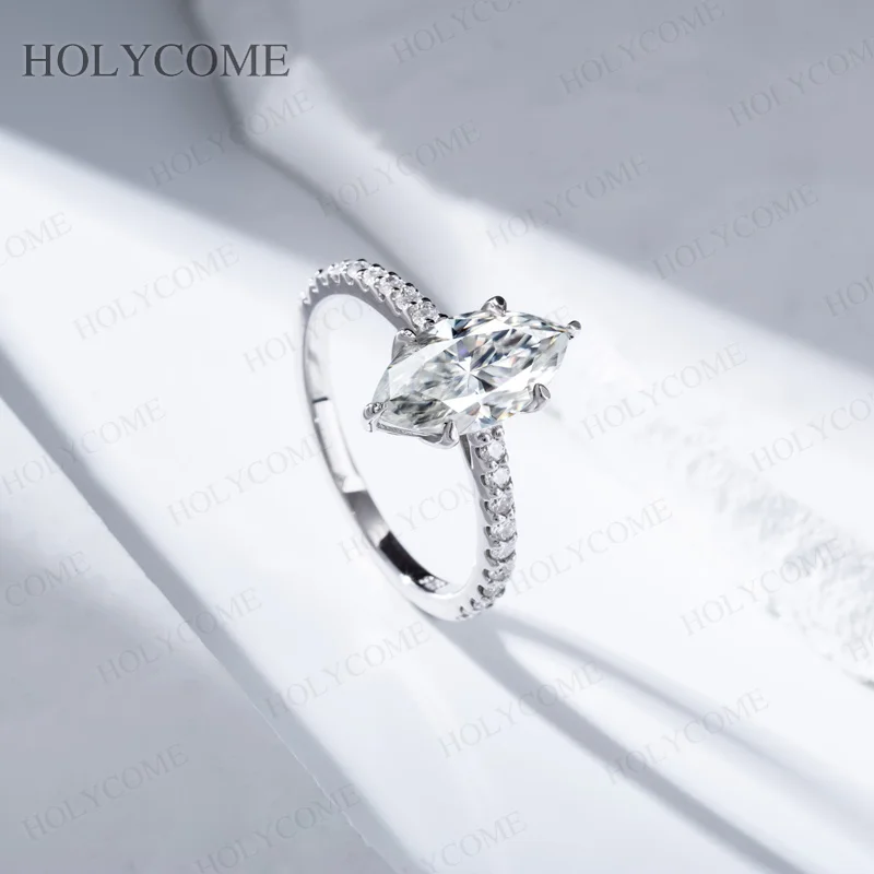 2CT Marquise Cut Full Moissanite Engagement Rings for Women 925 Sterling Silver Unique Gray Gemstone Wedding Band Jewelry GRA