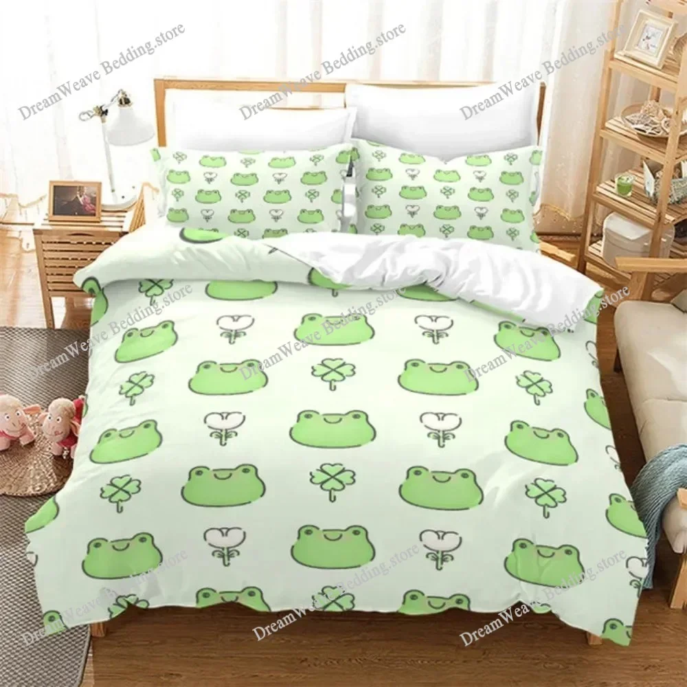 Lovely Green Frog Duvet Cover Set Baby Alpaca Bed Linen Horse Soft Bedding Set with Pillowcase for Girls Boys Gift Bedroom Decor