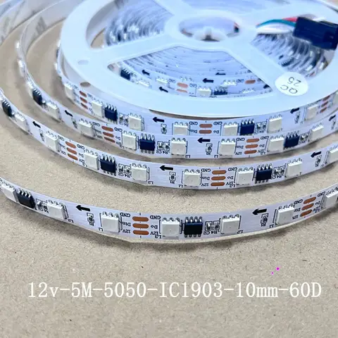 3-wire 5M 12v IC1903 Led Strip 5050 Addressable 60Leds/m Led Pixels 1  Ic Control 3 Leds DC12V Led Light IP20 10mm 60Leds