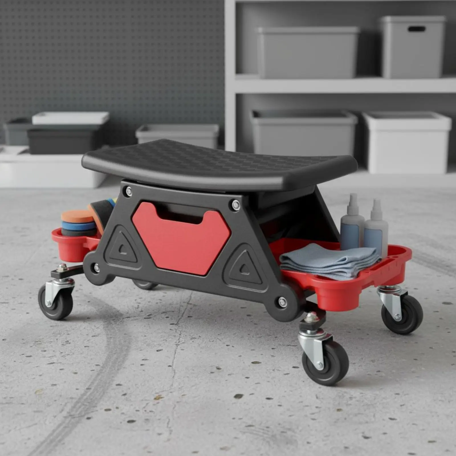 自動車整備用ツールトレイ付きワークスツール、頑丈な構造、ローリングメカニックステップスツール、ガレージ用カーディテーリングクリーパーシート