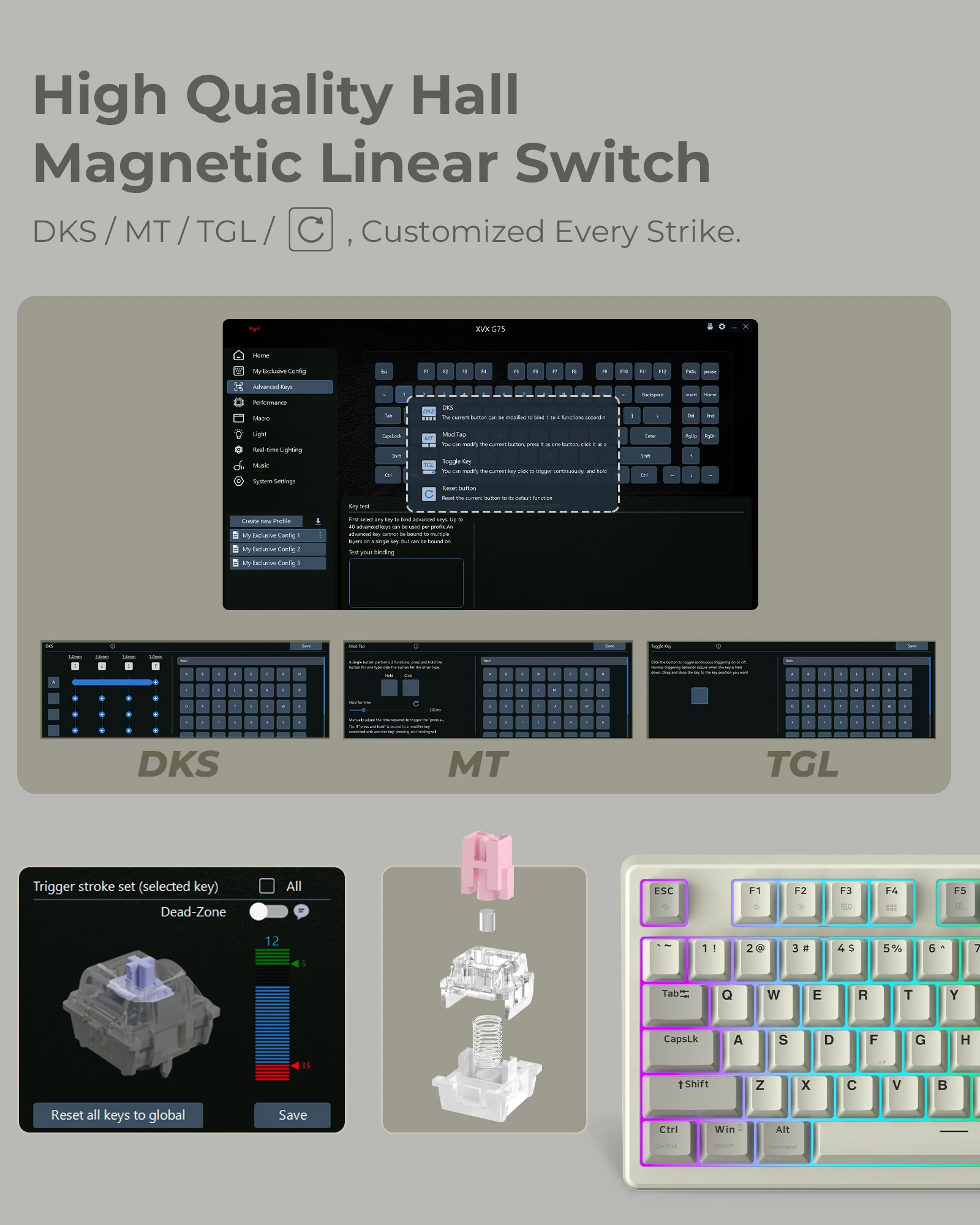 Imagem -03 - Xvx G75 Salão Magnético Liner Switch Teclado Gatilho Rápido Gaming Keyboard Dedicado 75 Wired Teclado Mecânico Alta Qualidade