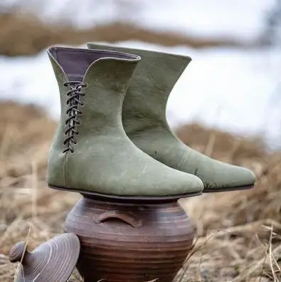 Medieval Shoes Man's Retro Pu Leather Renaissance Knight Hunter Cosplay Lacing Costumes Props Boots Halloween Carnival Shoe