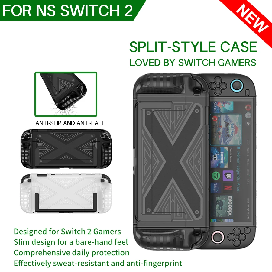 Capa protetora de design dividido em TPU + PC, capa protetora completa para console de jogos portátil, antiderrapante, anti-arranhões e à prova de choque para Switch 2 (novo produto de 2025)