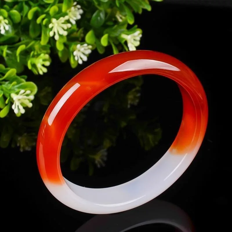 Red and White Agate Bracelet, Chalcedony Bracelet, Fashionable Women's Jewelry, Half Red and Half White.