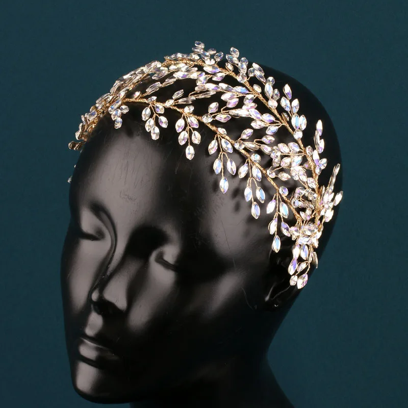 SLBRIDAL Handgefertigte Braut-Tiara mit Mehrfach-Kristallen, Strass und Perlen, Hochzeits-Kopfschmuck, Haaraccessoires für Frauen und Mädchen – Detail 6