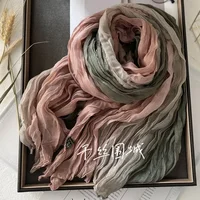 VREOVOR New Scarf Hemp Hand Feel Gradient Blue Autumn Winter Retro Versatile Printed Women's Long Fold Shawl Soft Fashionable 5