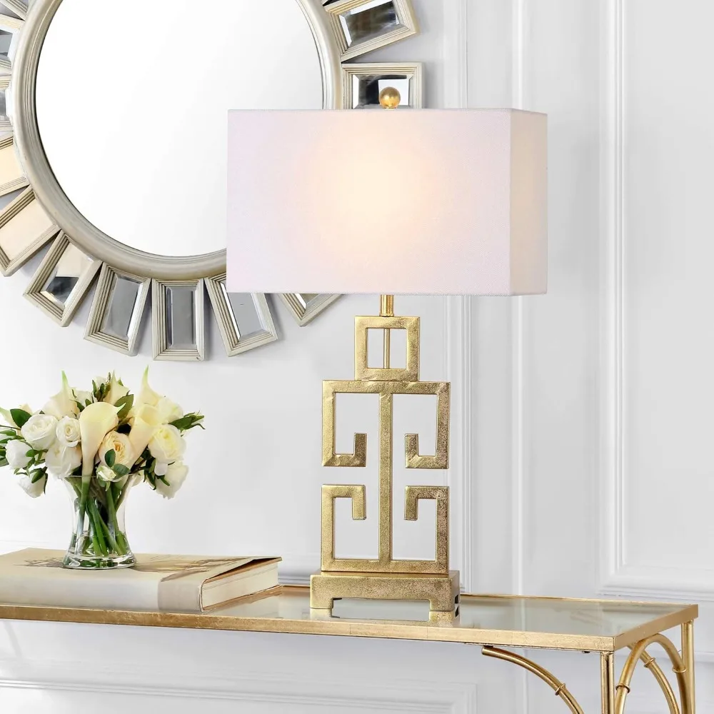 

Lighting Collection Greek Key Farmhouse Glam Antique Gold 29-inch Bedroom Living Room Home Office Desk Nightstand Table Lamp Set