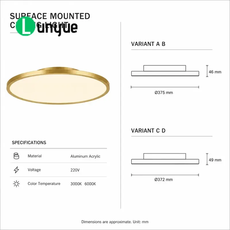 Modern Simple Round LED Ceiling Light Transparent Acrylic Surface Mount Lamp Custom ODM Factory Direct for Living Room