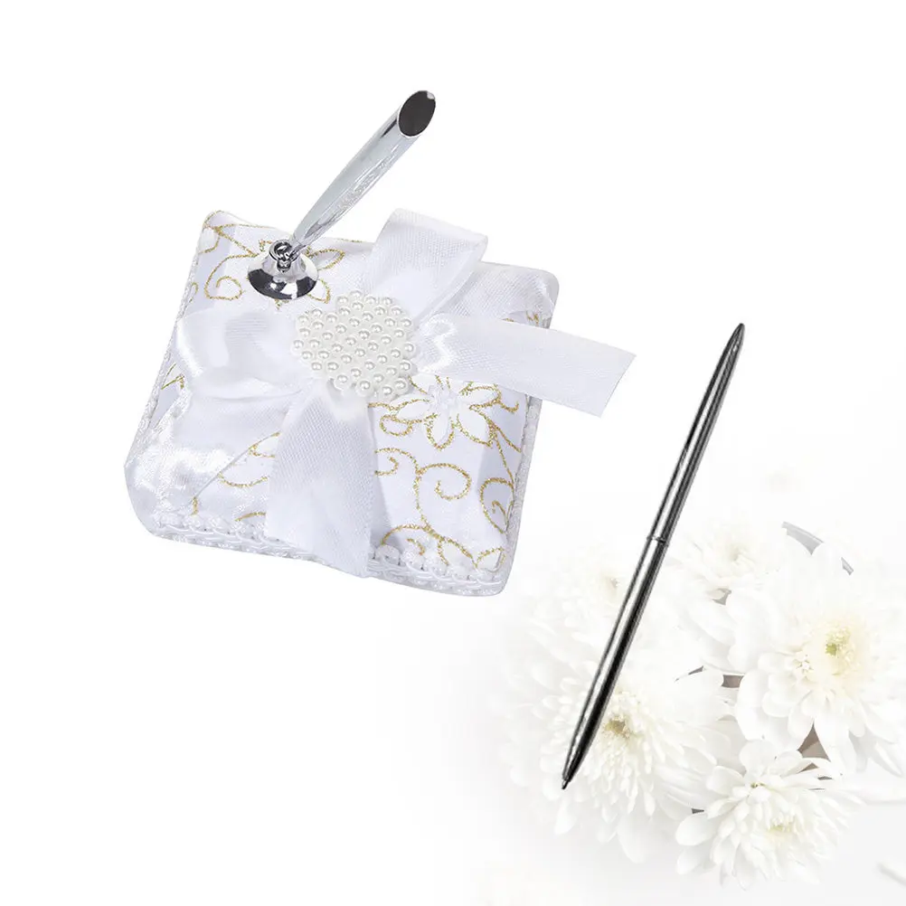 

1Pcs Wedding Signature Pen Stand Made of Density Board with Elegant Ribbon Bow Western Style Party Pen Holder for Wedding