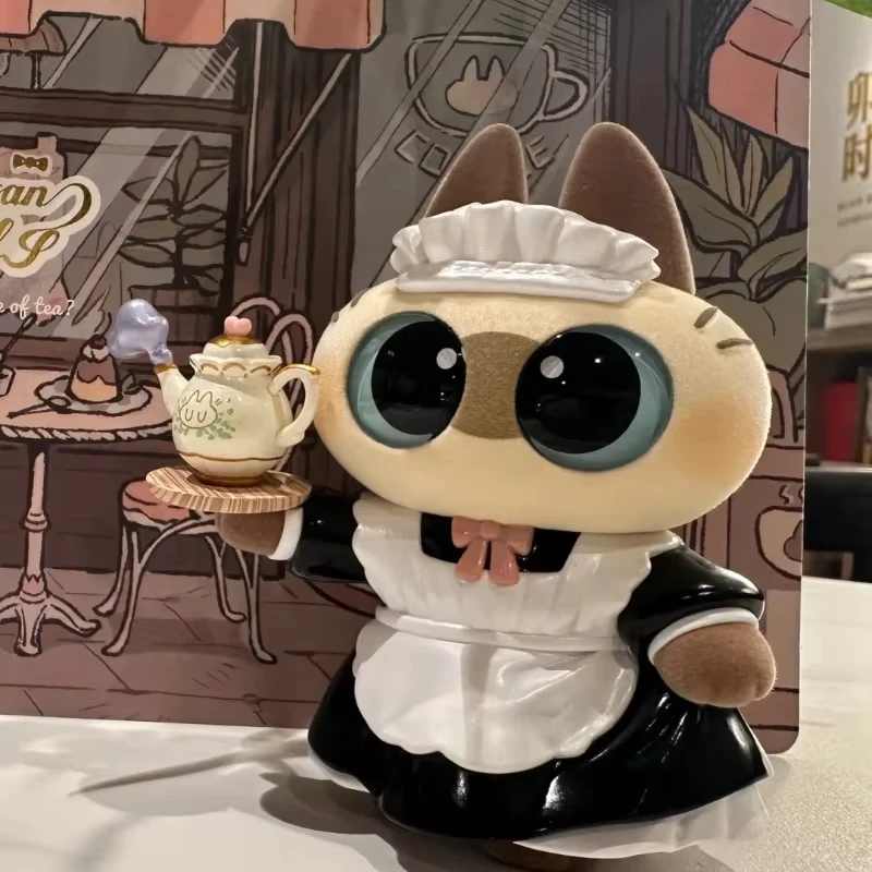 الرسمية Azukisan خادمة سيامي القط الفول لصق مطعم سلسلة خادمة القط أنيمي الشكل جمع لعبة مجسمة حلية هدية عيد ميلاد #6