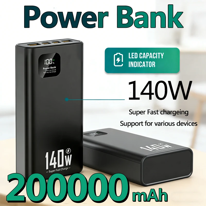 

140 Вт 200000 мАч Power Bank большой емкости Супер быстрая зарядка Powerbank Портативное зарядное устройство для iPhone Samsung Xiaomi Huawei