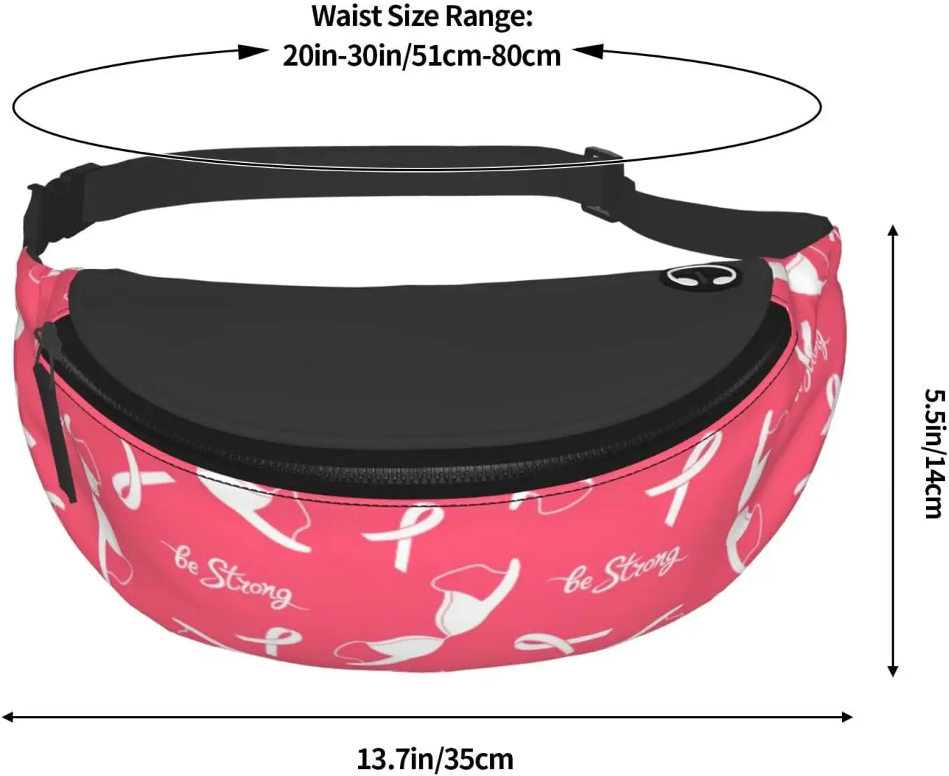 Breast Cancer Casual Fanny Pack Men Women Waist Bag with Adjustable Strap Earphone Hole for Outdoor Sports Running Traveling