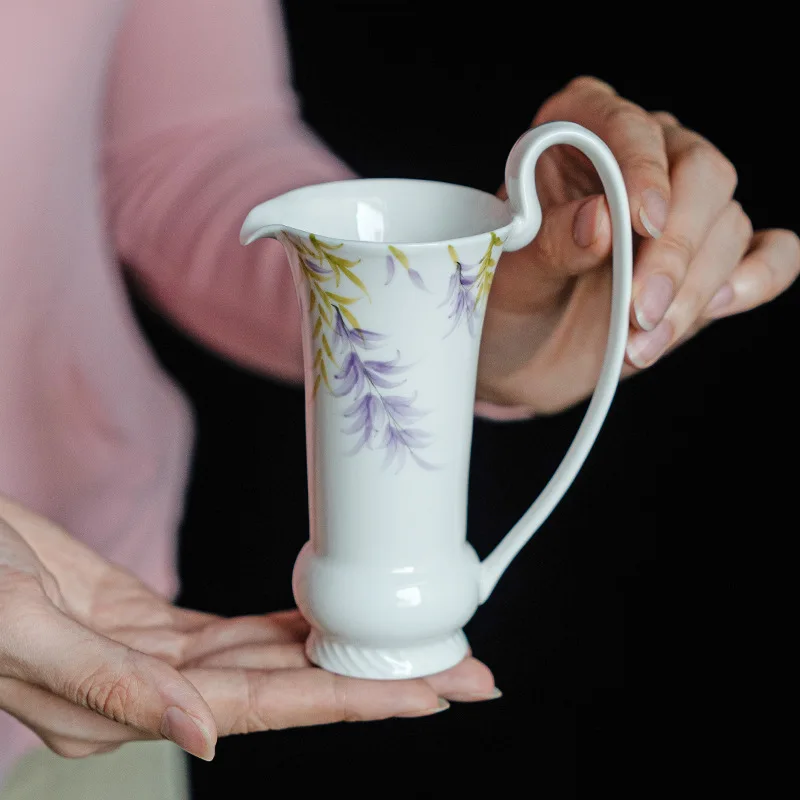 Pure Hand-Painted Wisteria Flower Yashong Song Dynasty Handheld Public Reason Cup with Handle Public Cup